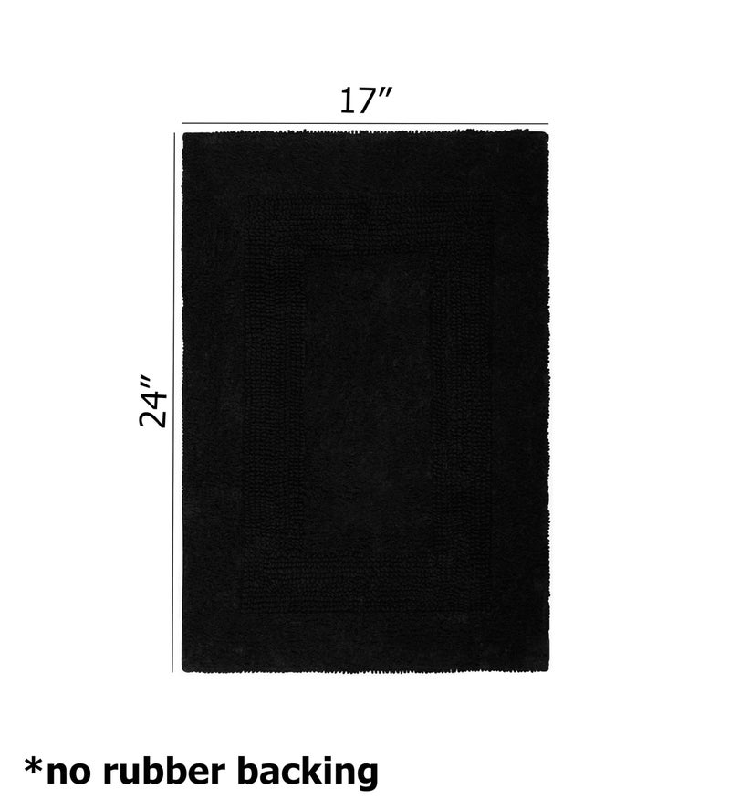 COTTON CRAFT Luxurious Bath Mat Rug - Set of 2 Reversible Heavyweight Step Out Bath Mats for Bathroom Floor, Tub and Shower - Pure Cotton Soft Plush Absorbent Tufted Racetrack Mat - 17x24 inch - Black - Image 3